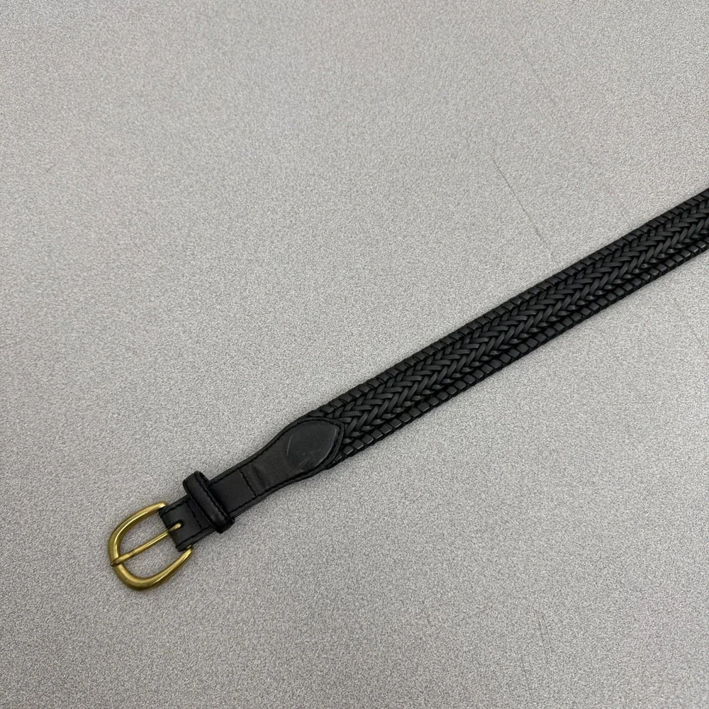 Brighton Belt Mens 32 Black Braided Leather Solid Brass Buckle Woven Classic